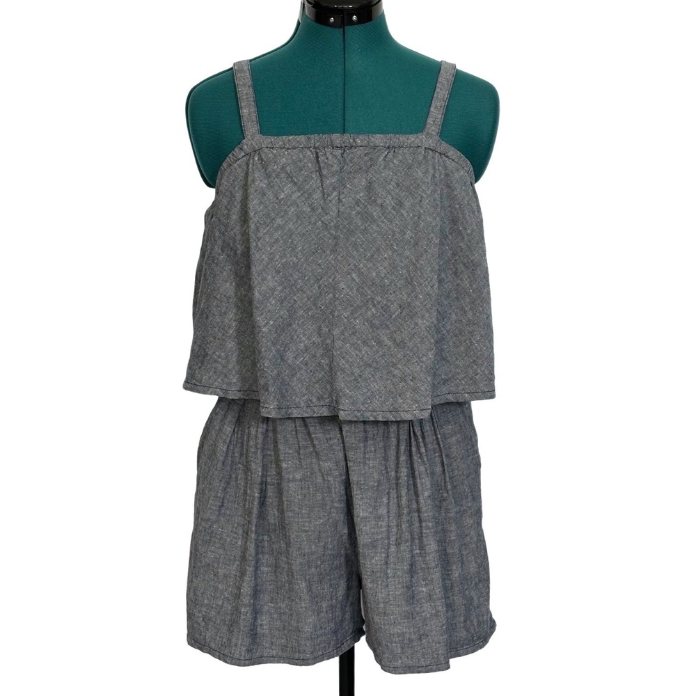 Toad&Co Women's Small Taj Hemp Romper Sleeveless Chambray Elastic Waist Blue